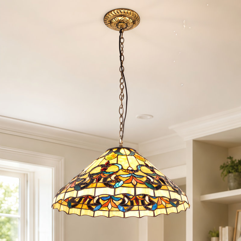 George Oliver 15.7-Inch Tiffany Style Stained Glass Pendant Light